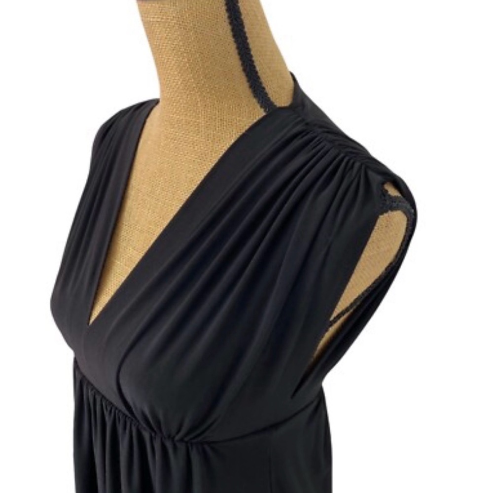 NORMA KAMALI Dress Womens Small Black Sleeveless Ruched Blouson Deep V-Neck EUC